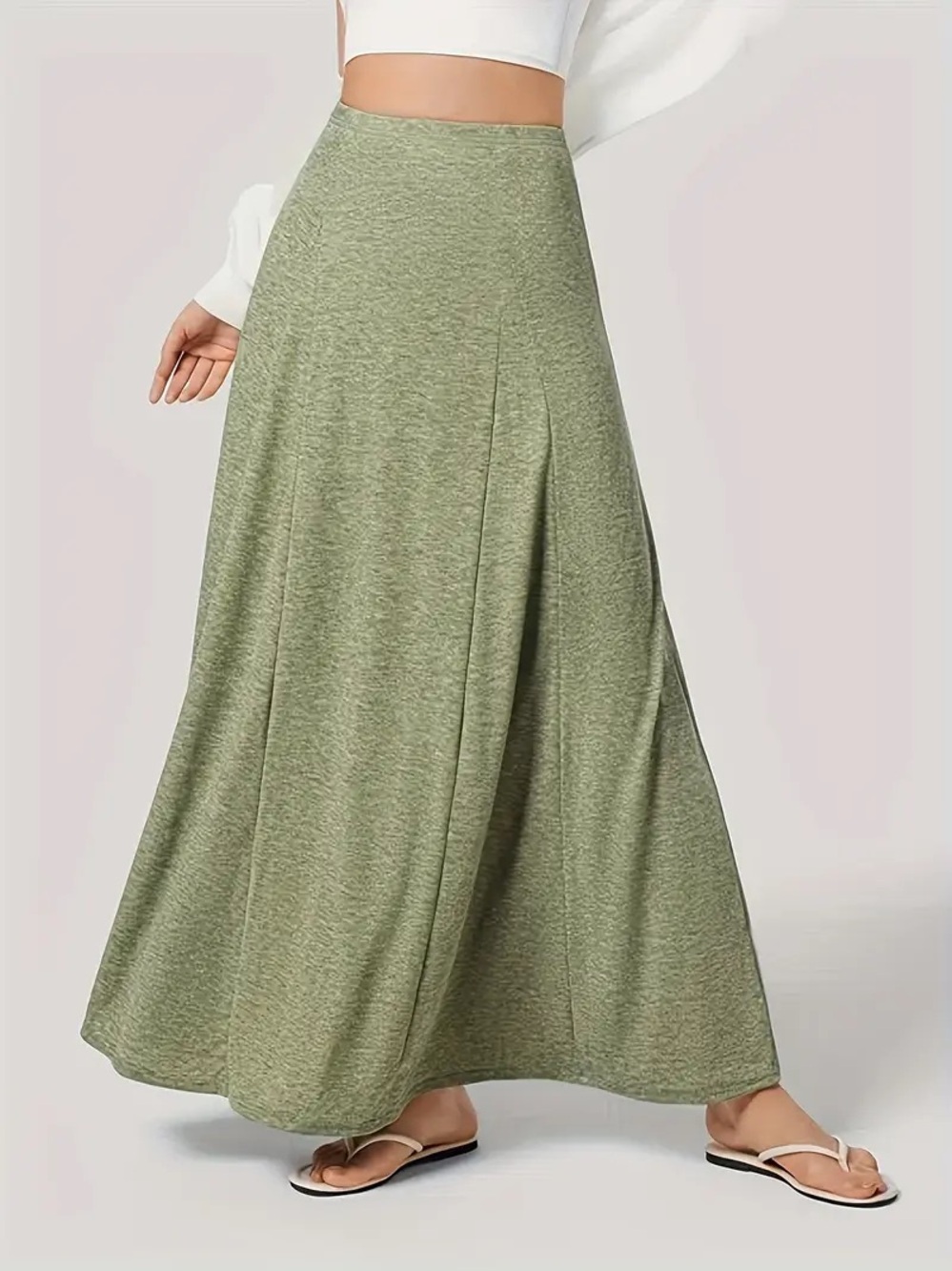 🍃 HALARA High Waisted Side Zipper Maxi Flare Skirt. Light Heathered Green. LARGE